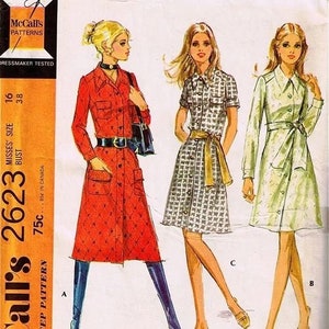 1960s 1970s VINTAGE McCALL&#39;S PATTERN #2623 | Mod Shirt Dress Misses Size 6 (X-Small)