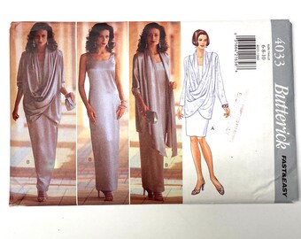 1990sVINTAGE BUTTERICK PATTERNS #4033| Evening Dress w' Drape Front Jacket - Size 6-8-10 Small