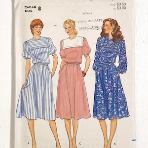 1980s VINTAGE BUTTERICK PATTERN #4271 | Classy Puffed Sleeve Dress Sailor Collar Bishop Sleeve Size 8 (small)