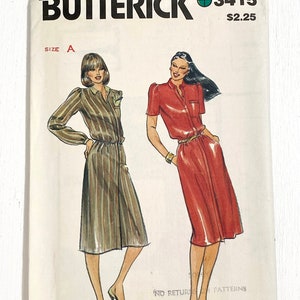 1980s VINTAGE BUTTERICK PATTERN #3415 | Casual Shirt Dress Pockets Size 6-8-10 (x-small-small)