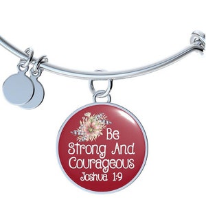 Pulsera Sé fuerte y valiente, joyería con mensaje inspirador, sé fuerte, joyería con mensaje positivo, pulsera de las Escrituras, Josué 1:9