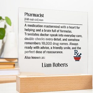 Pharmacist Name Plate, Personalized Pharmacist Gift, Custom Pharmacy School Grad, Pharmacist Retirement, PharmD Doctor of Pharmacy Nameplate