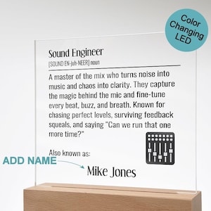 Personalized Sound Engineer Sign, Sound Engineer Definition Plaque, Custom Sound Mixer Gift, Audio Engineer, Sound Tech Lighted Plaque