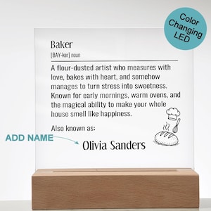 Personalized Baker Gift, Personal Lighted Plaque for Baker, Culinary School Graduate Gift, Baking Lover Gift, Baker Dictionary Description