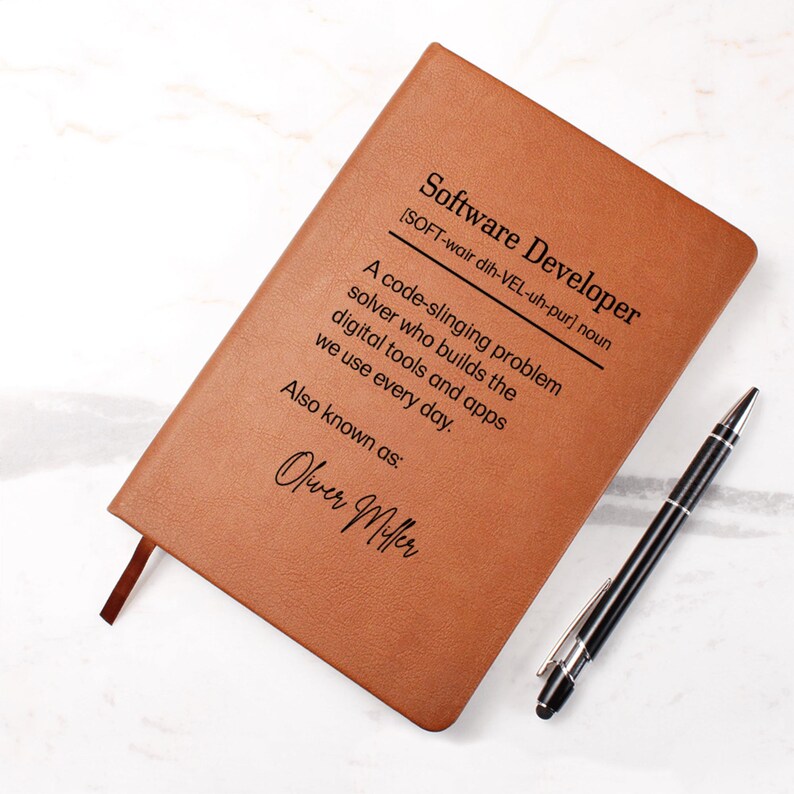 Definition av mjukvaruutvecklare, personlig kodningspresent, programvaruingenjörsjournal, programmeraranteckningsbok, rolig teknikpresent bild 10