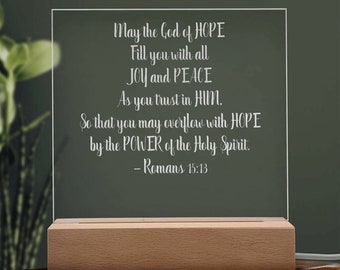 Romans 15:13 Sign, God of Hope Fill You With Joy And Peace, Bible Verse Light, Scripture Nightlight, Bible Verse Sign, Scripture Home Decor