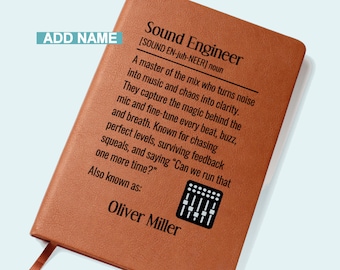Personlig ljudteknikerjournal, anteckningsbok med namnordbok, present till ljudtekniker, musikproducent och studiotekniker