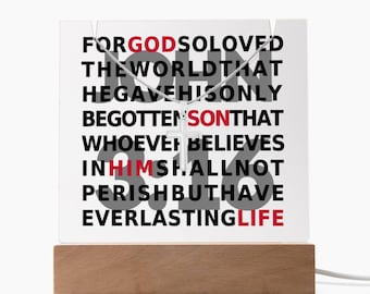 John 3:16, John 3 16 Home Decor Plaque with Cross Necklace, Bible Verse Art, For God So Loved The World, Baptism Gift Girl, Cross Necklace