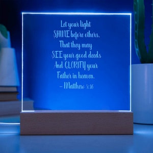 Arte de Mateo 5:16, Que tu luz brille delante de los demás, Placa de luz de Mateo 5:16, Luz con versículo bíblico, Regalo de ánimo, Decoración bíblica para el hogar