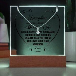 To My Daughter Lighted Plaque and Necklace, Daughter Gift From Mom, Daughter Mother Present, Sentimental Necklace For Daughter From Mom