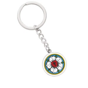 Luther Rose Key Ring, Lutheran Jewelry Gift for First Communion, Baptism, Confirmation, Anniversary Gift, Birthday Gift, Personalize