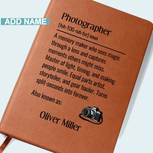 Personalized Photographer Journal, Custom Photographer Notebook, Photographer Definition Gift, Photographer Name Gift, Photographer Gift