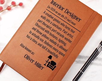 Personlig inredningsarkitektdagbok, anpassad inredningsarkitektpresent, definition av inredningsarkitekt, anteckningsbok för inredningsarkitekt, examen