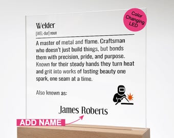 Personalized Welder Plaque, Welder Definition LED Lighted Sign with Custom Name
