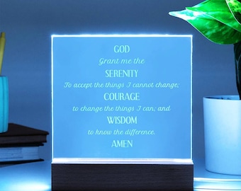 Serenity Prayer, Serenity Prayer Engraved Lighted Plaque, God Grant Me The Serenity, Serenity Prayer Gift, Serenity Prayer Art