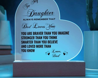 Para minha filha, arte, presente de pai para filha, placa iluminada para filha do pai, presente de incentivo de pai para filha, lembrança de filha