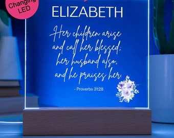 Personalized Proverbs 31:28 , Her Children Arise And Call Her Blessed Art, Proverbs 31 28 Gift For Mom, Bible Verse Light, Christian Mothers