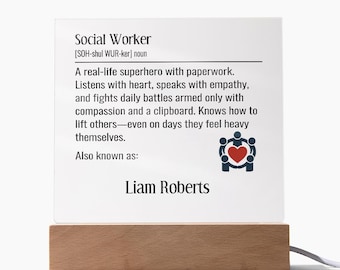 Personalized Social Worker Definition Plaque: LED Light, Custom Name