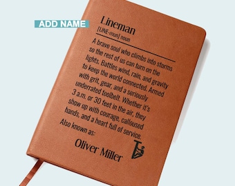 Personalized Lineman Journal, Custom Lineman Dictionary Definition with Name, Gift for Linemen, Electrical Lineworkers, Power Crew
