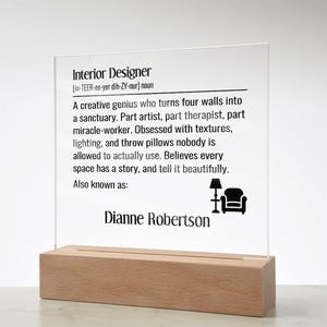 Personalized Interior Designer Gift, Custom Interior Designer Plaque, Interior Designer Definition,  Interior Designer Graduation, Name Sign