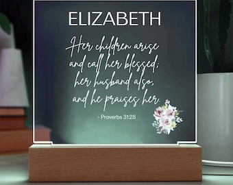 Personalized Proverbs 31:28 , Her Children Arise And Call Her Blessed Art, Proverbs 31 28 Gift For Mom, Bible Verse Light, Christian Mothers