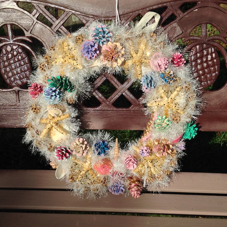 Home Decor Gift 18 Sparkly Starfish Enchanted Point All Occasion Wreath Shore Wreath Seashell Pine Cone Wreath