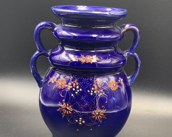 Vintage Japan Cobalt Blue 2 handle Vase (0322)