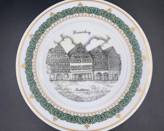 Vintage Herrenberg Germany Collectible Plate "Markthauser" (0422)