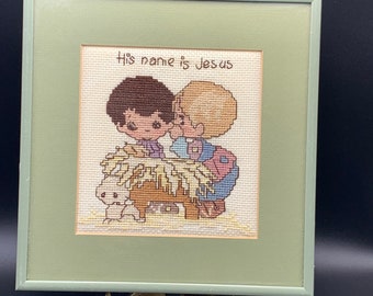 His Name Is Jesus Vintage Precious Moments Framed Cross Stitch 0121 Cross Stitch Fiber Arts Aloli Ru