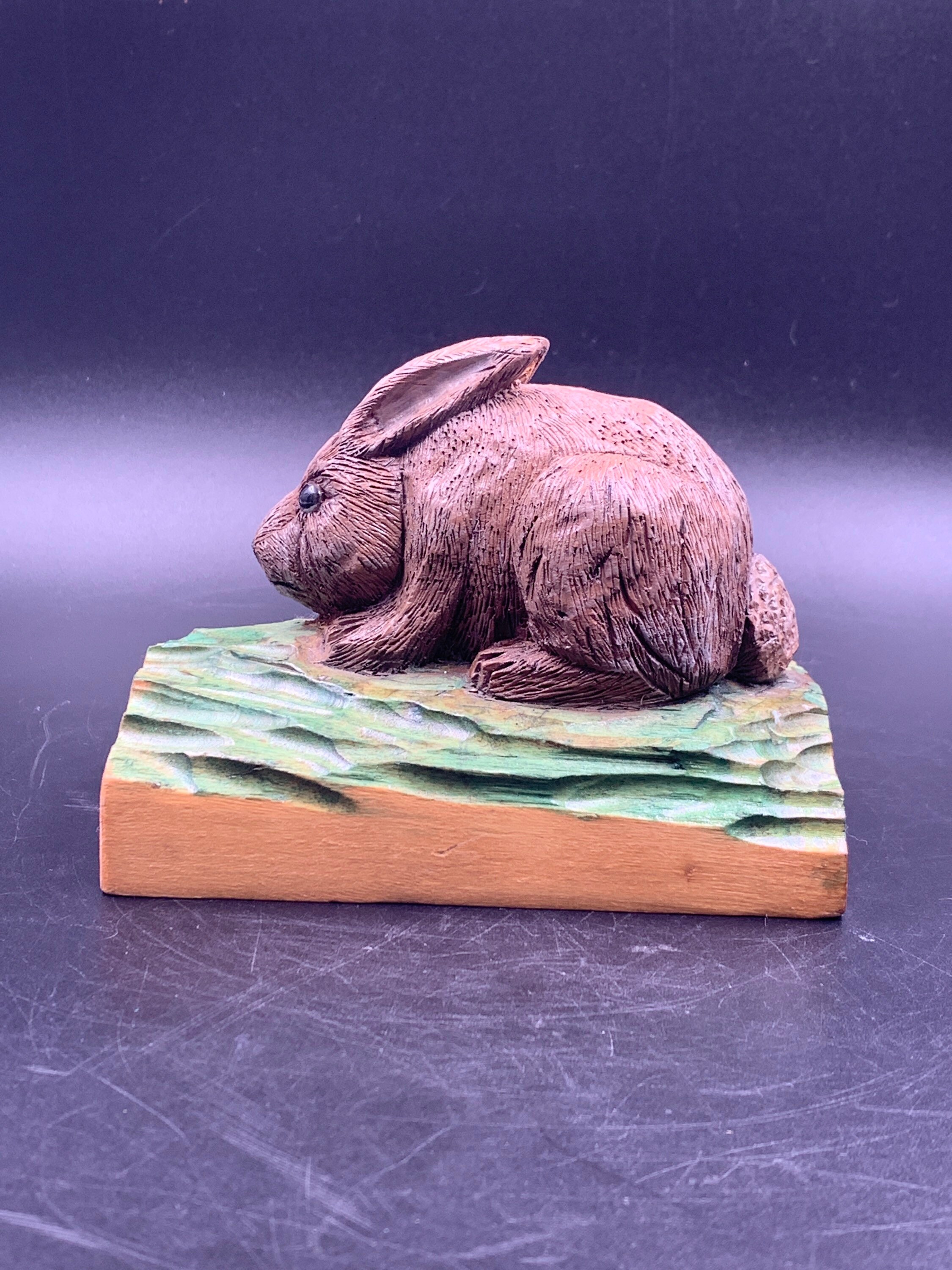 Handcrafted Carved Wood Bunny Rabbit Signed by Artist 0721 Etsy