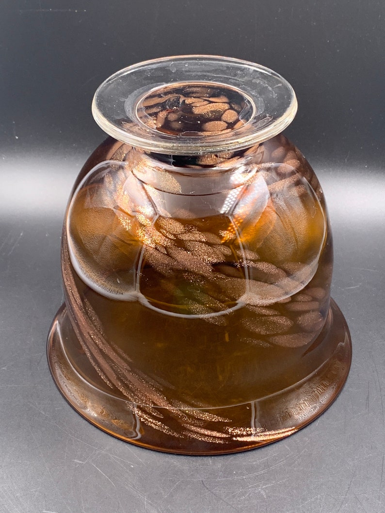 Vintage Amber Blown Glass Footed Bowl Vase with gold flecks Etsy