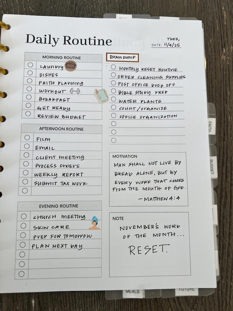 Daily Routine Sheet (DOWNLOAD) - Etsy