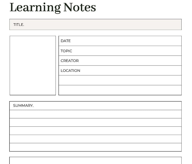 Training Learning Notes Sheet Template Learning Sheet (DOWNLOAD) - Etsy