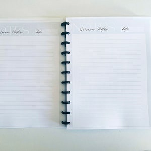 May include: A white notebook with a black spiral binding. The cover has the text "NOTES" and "Sermon Notes" with a space for the date.