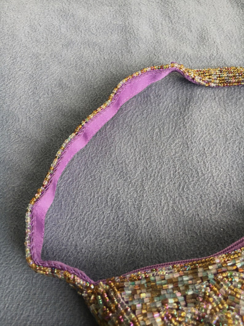 Vintage Fully Beaded Evening Bag in Dragonfly Colors of Purple and Green 1990/'s