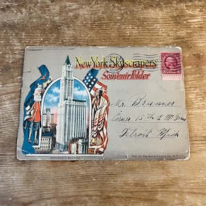 Antique Colorized Postcard Souvenir New York Skyscrapers Folder circa 1930&#39;s