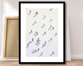 Original Watercolor Skiers Painting, Deer Valley Ski Slope Art