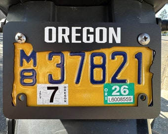 Motorcycle Oregon License Plate Frame: Anodized Black