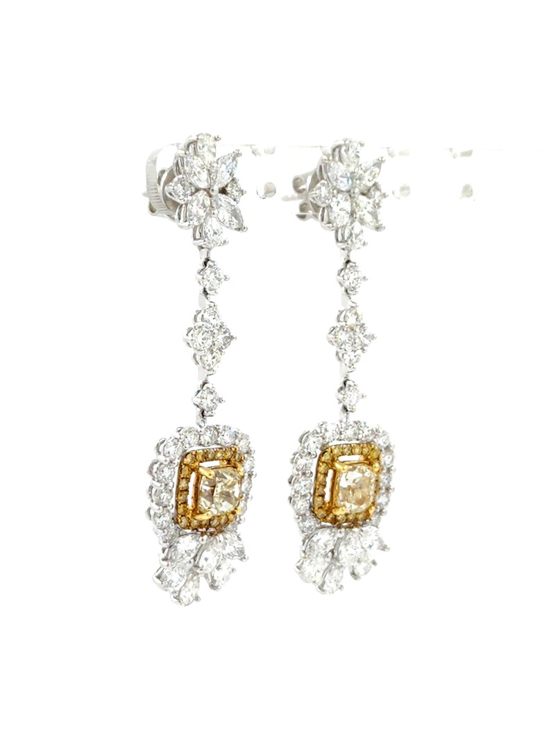 Fancy Yellow Diamond Dangle Drop Earring in 18K White Gold Etsy