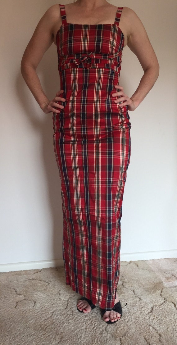 silk tartan evening dress