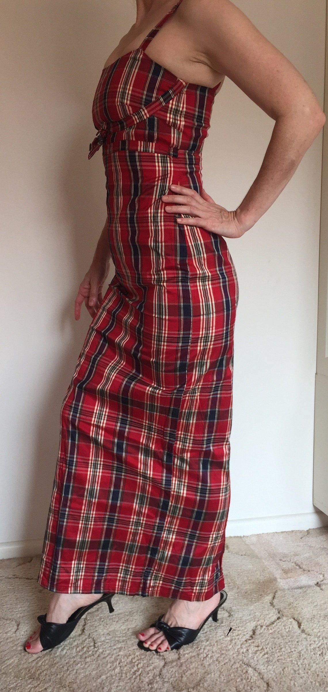 Silk tartan fulllength evening dress size 10 Etsy
