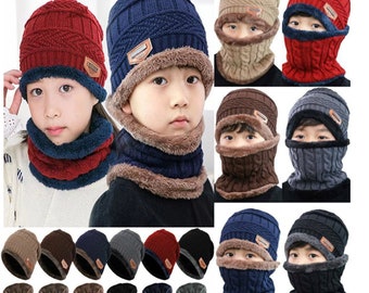 XTACER Kids Winter Hat Scarf Set Neck Warmer for Boys Girls Children BLACK 
