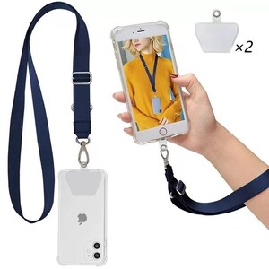 Universal Nylon Phone Lanyard with 2 Durable Pads Adjustable to Wrist, Neck Strap or crossbody. Multi Colors available Perfect Gift Navy Blue