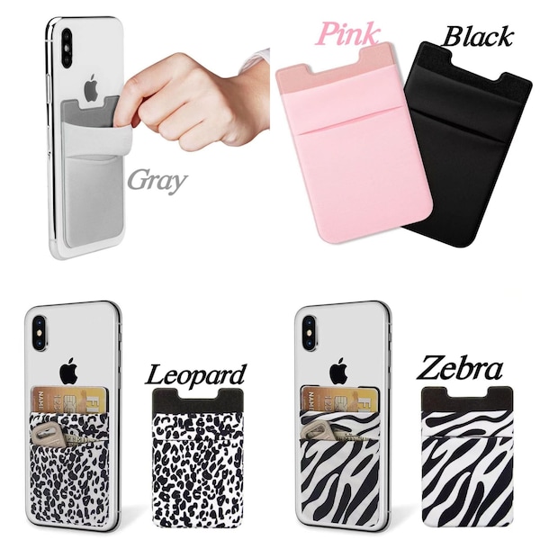 Card Holder for Back of Phone, Double Stretchy Lycra Adhesive Phone Wallet Stick-on Credit Card Holder Pocket