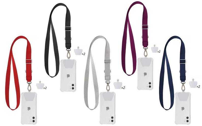 Universal Nylon Phone Lanyard with 2 Durable Pads Adjustable to Wrist, Neck Strap or crossbody. Multi Colors available Perfect Gift image 1