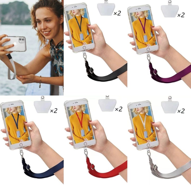 Universal Nylon Phone Lanyard with 2 Durable Pads Adjustable to Wrist, Neck Strap or crossbody. Multi Colors available Perfect Gift image 2