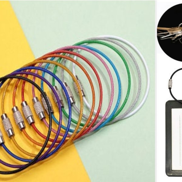 11pack Colored Nylon Coated Stainless Steel Wire Keychains 1.5mm x 6inch Aircraft Cable Key Ring Loops for Hanging Luggage Tags or ID Tags