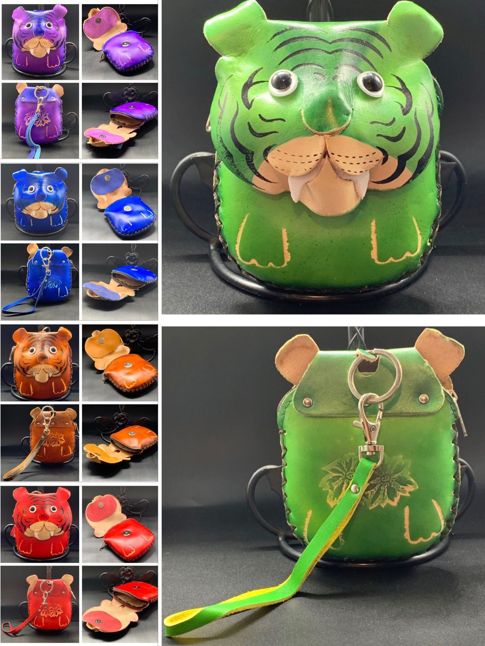 Handmade Leather Animal Tiger Coin Purse MultiColor Perfect Etsy