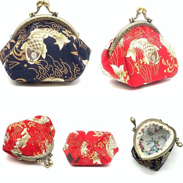 Handmade Carp Coin Purse Vintage Pouch Buckle Clutch Bag Kiss-lock Change Purse Floral Clasp Closure Wallets For Women Girl - With Gift Bag