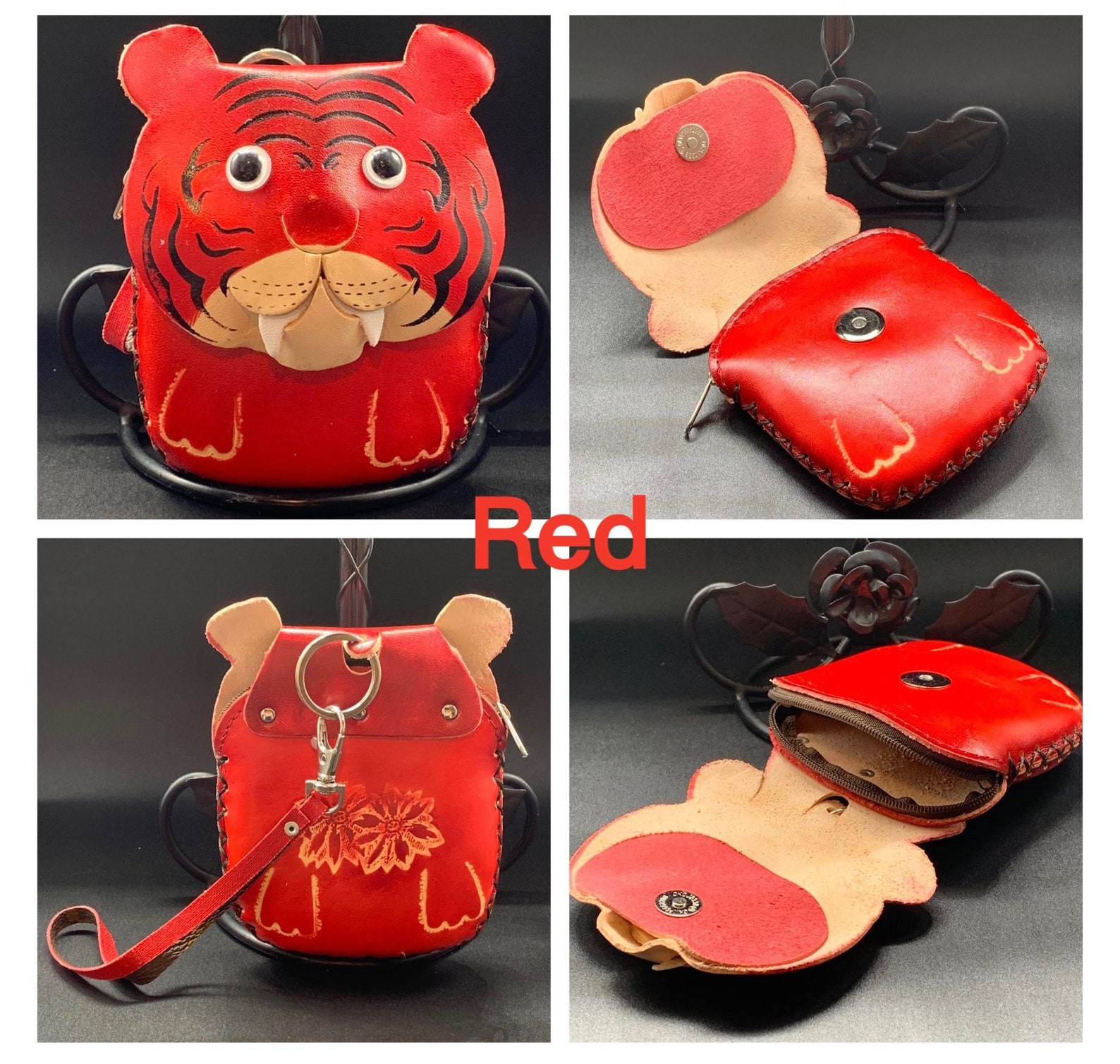 Handmade Leather Animal Tiger Coin Purse MultiColor Perfect Etsy